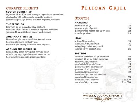 Pelican Grill menu in Newport Coast, California, USA