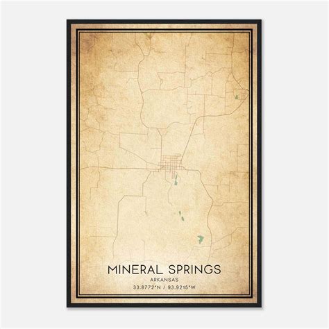 Vintage Mineral Springs Arkansas Map Poster, Mineral Springs AR City ...