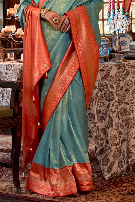 Buy Sky Blue Kanjivaram Saree 12387 Online | Karagiri