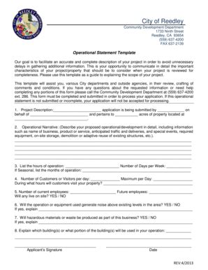 Fillable Online Operational Statement Template - City of Reedley Fax ...