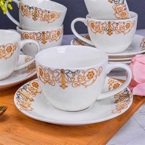 Deco Pride Bone Free Ceramic Cup & Saucer Set | 6 People | 220 ml Cup ...