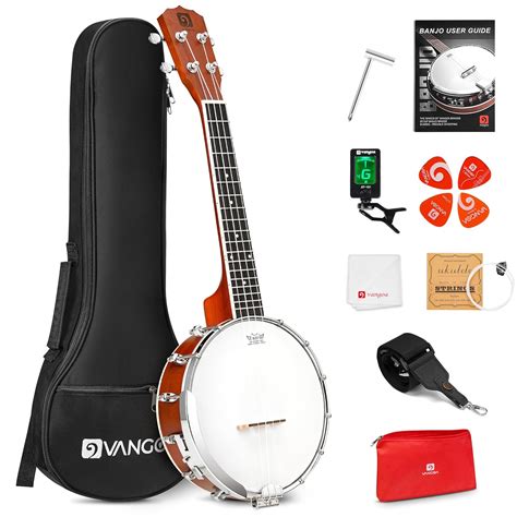 Vangoa Banjo Uke, 4 String Banjolele with Armrest, Concert 23 Inch ...