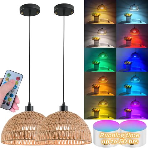 Battery Operated Pendant Light with Remote,Battery Ceiling Lights No ...