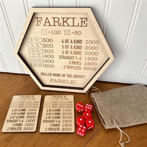 Farkle Dice Game Set Under 5 ! Yrmaups Wooden Dice Tray Family Strategy ...