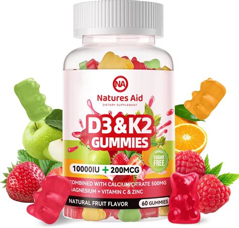 Amazon.com: Natures Aid Sugar-Free Vitamin D3 K2 Gummies with Calcium ...