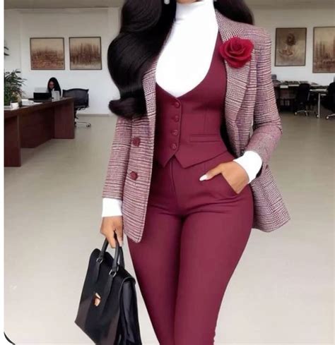 Chic Burgundy Business Suit with Stylish Details |Office Fashion ...