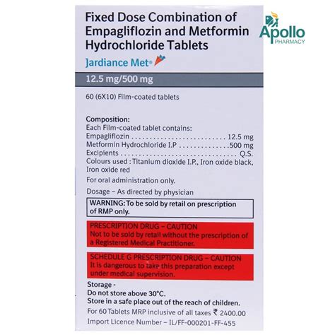 Jardiance Met 12.5 mg/500 mg Tablet 10's Price, Uses, Side Effects ...