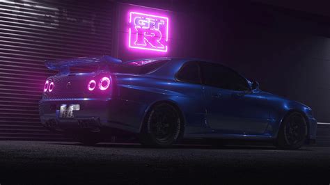 Supercar Nissan GTR R34 at Snowing Night Live Wallpaper
