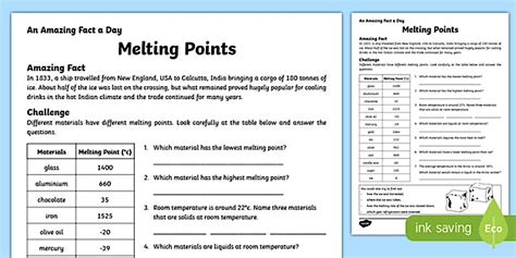 Melting Points Worksheet / Worksheet, worksheet