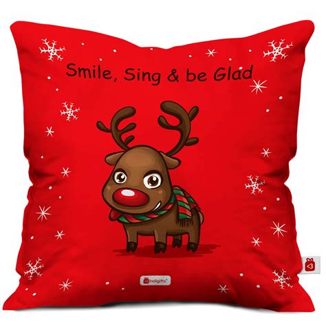 Buy Indigifts Christmas Reindeer Print Red Cushion Cover 12x12 with ...