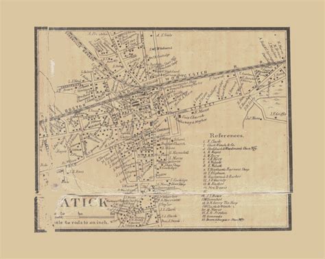 Natick, Natick Massachusetts 1856 Old Town Map Custom Print - Middlesex ...