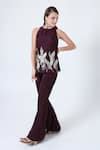 Buy Wine Silk Cut Work Round Neck Cutdana Embroidered Top And Pant Set ...