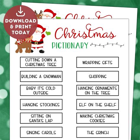 Printable Christmas Pictionary List – PrintableLib
