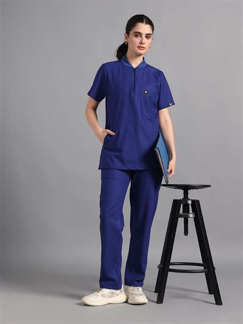 Stretchable (4Way) Royal Blue Women Flex Zip Neckline Top With Straigh ...