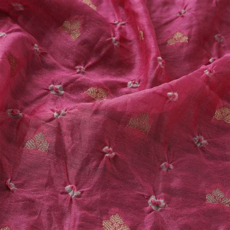 Pink Zari Buti Silk Tie-Dye Bandhani Fabric