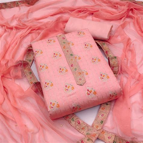 Peach Woven Dola Silk Dress Material