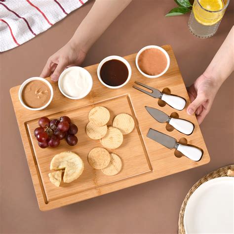 Sleek Wooden Cheese Platter Set With Bowls And Cutlery Online - Premium ...