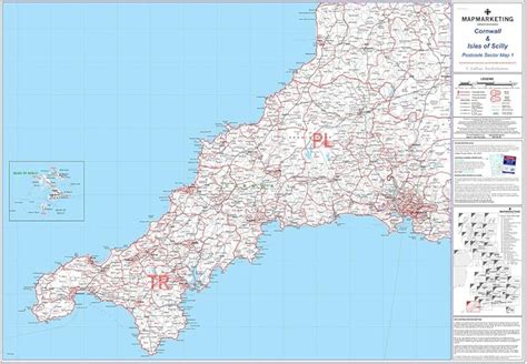 Map Marketing Cornwall And Scilly Isles Postcode Sector Map 1 ...