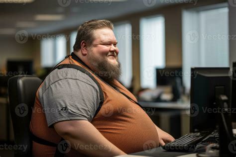 Fat Man On Computer