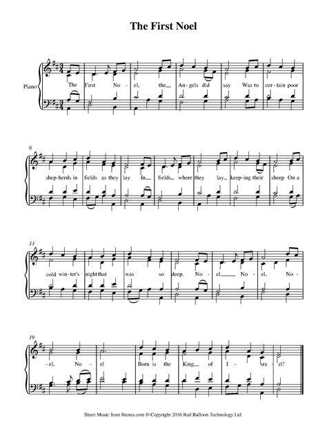 The First Noel Sheet music for Piano - 8notes.com