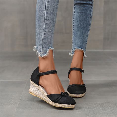 GERsome Women's Espadrille Low Wedge Heel Sandals with Buckle Ankle ...