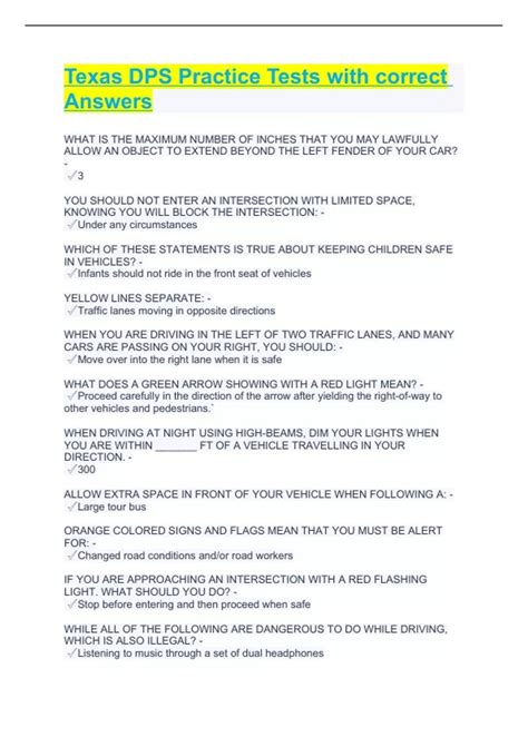 Texas DPS Practice Tests with correct Answers - Driver license - Stuvia US