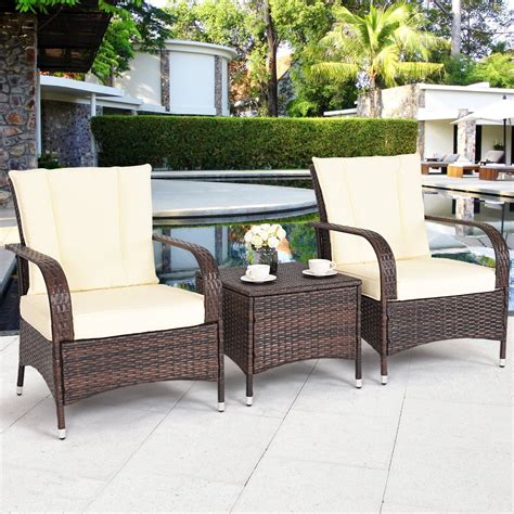 Topbuy 3 Pieces Outdoor Patio Rattan Conversation Set Garden Lawn ...
