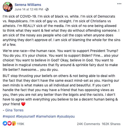 No, Serena Williams Did Not Share This Post On Racial Relations In US ...