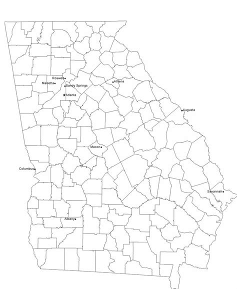 Map of Georgia Cities with City Names Free Download