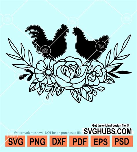 Chicken and rooster floral svg, Floral chicken svg, Chicken with ...