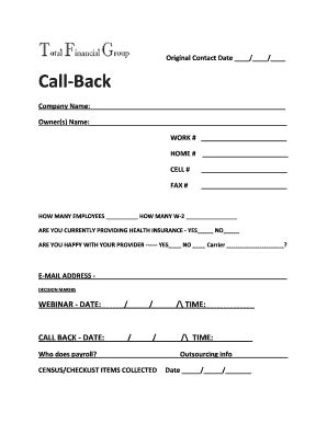 Fillable Online TTFG CALL BACK FORMS Fax Email Print - pdfFiller