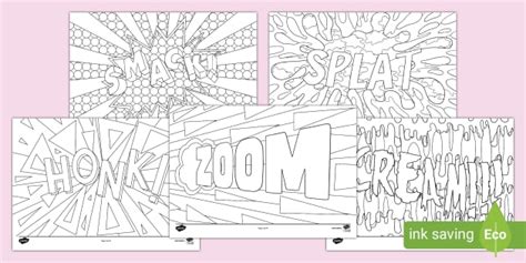 Onomatopoeia Colouring Sheets (teacher made) - Twinkl