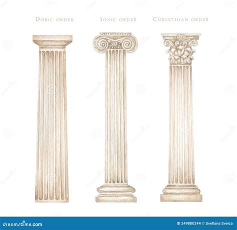 Watercolor Antique Column Corinthian Ionic Doric Order, Ancient Classic ...