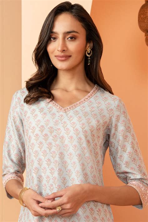 Buy Blue Hand Block Printed Straight Modal Kurta for Women | FGMK22-170 ...