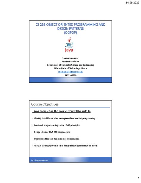 CS233 Module 1: Introduction to OOP Concepts and Java Programming - Studocu