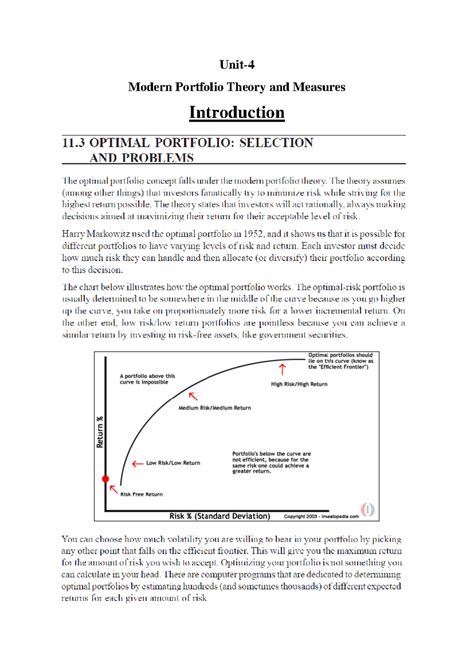 Unit-4 Final Notes on Modern Portfolio Theory and Sharpe Measure - Studocu