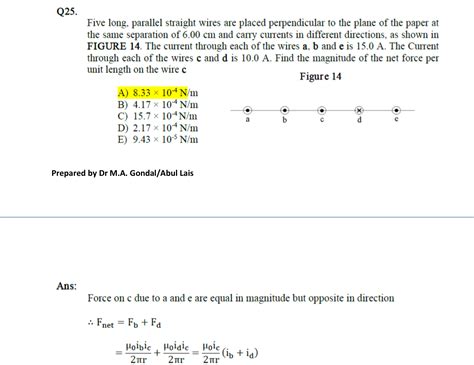 Solved Q25.Five long, parallel straight wires are placed | Chegg.com