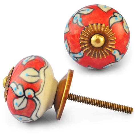 White leaves and Red white Ceramic knob – NEERJA INTERNATIONAL INC