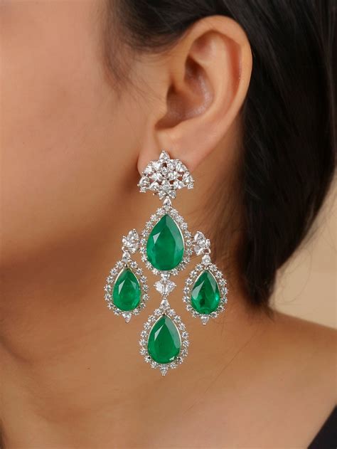 Green Color Silver Plated Faux Diamond Earrings - CZEAR543GR – Mortantra