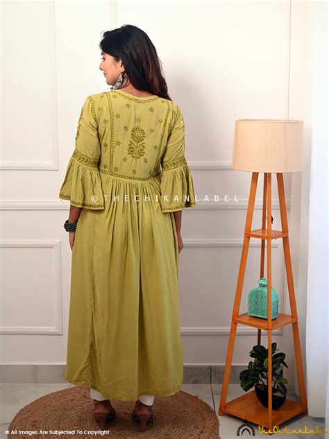 Falak Modal Chikankari Anarkali - Mehendi | The Chikan Label