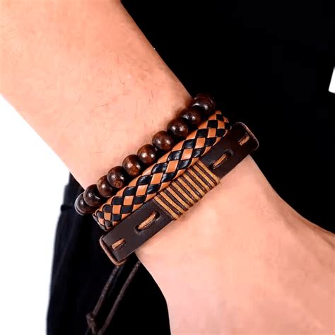 Buy Now Premium Leather Bracelet - DESERT STORM - 3 Pcs Genuine Braided ...