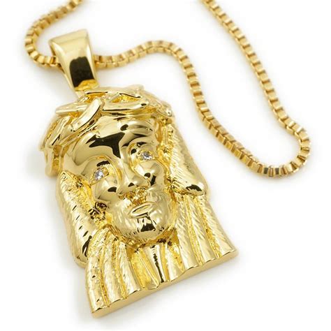 18K Gold Jesus Piece 6 With Box Chain – Niv's Bling