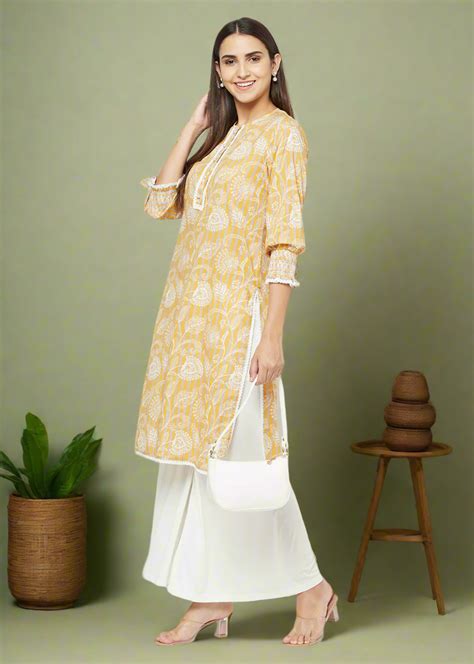 Floral and Stripes Smocking Kurti