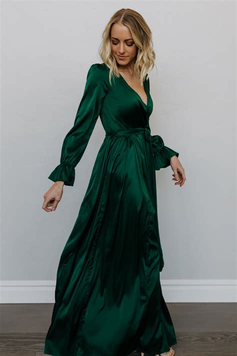Holly Satin Maxi Dress in Dark Green | Baltic Born | Long sleeve ...
