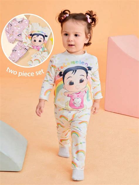 CoComelon X SHEIN Baby Girl Cartoon Friends Rainbow & Cloud Print Cute ...