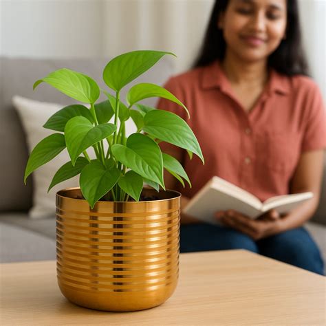 Premium Golden Metal Planter – 5 Inch, Spiral Design – Ecofynd