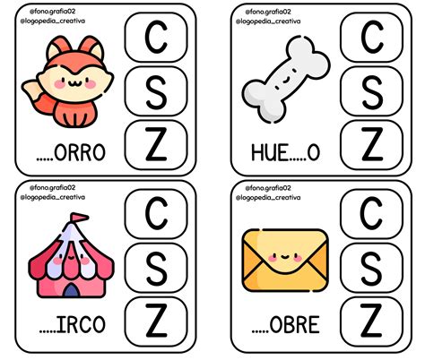 Tarjetario ortografía c,s,z – Logopedia Creativa