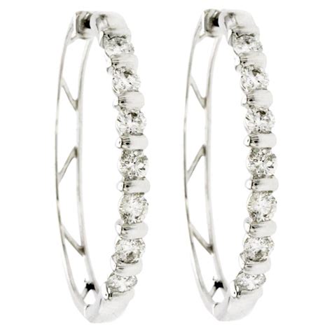 Diamonds and 14K White Gold Hoop Earrings For Sale at 1stDibs | white ...