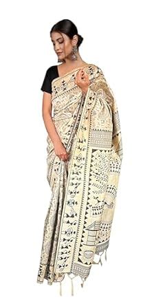 Buy NK Textiles Women's Warli/Tribal Design Thread Woven Cream Coloured ...