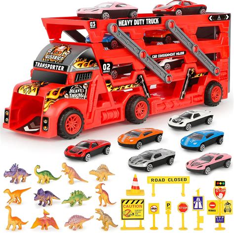 Buy Transport Car Carrier Truck Toy with Dinosaurs, Cars Toys and Road ...